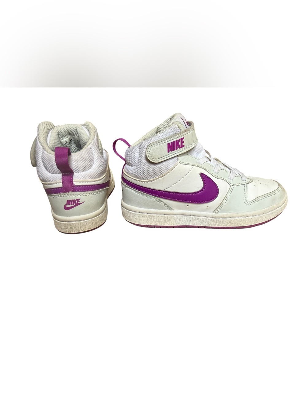 Nike Kids White and Purple Mid-Top Sneakers with Strap